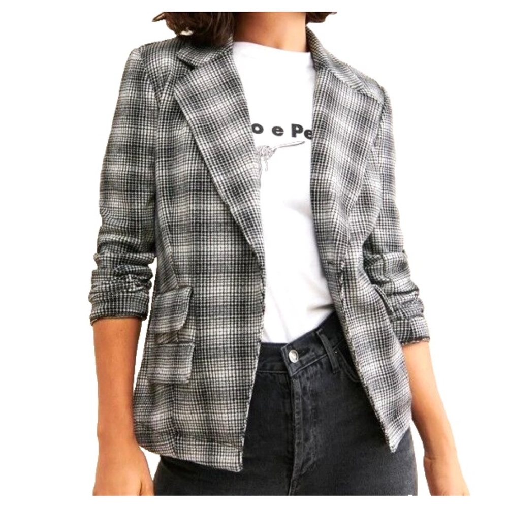 Anthropologie Maeve Black and White Plaid Blazer